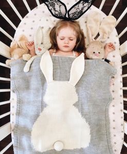 3D children's knitted blanket 73*108 - Gray Bunny