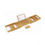 Bamboo Bathtub Caddy Tray with Mirror, 2 Side Detachable Trays & Bonus Free Soap Holder - HY2116