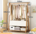Bamboo garment rack with cloth bag and storage shelf-116cm (Wooden color)