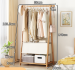 Bamboo garment rack with cloth bag and storage shelf-66cm (Wooden color)