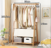 Bamboo garment rack with cloth bag and storage shelf-86cm (Wooden color)