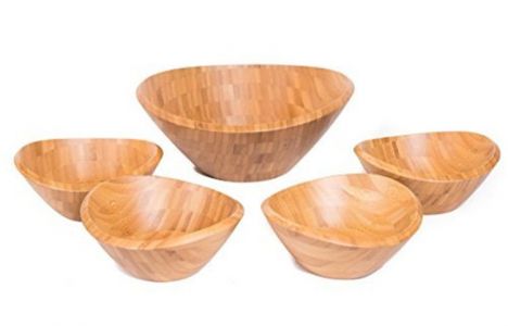 Bamboo Salad Bowl Set of 5 Wooden Stackable Bowls - ZM3409