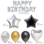 Birthday party balloon set - metal silver & metal gold