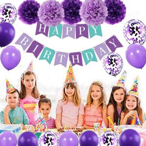 Birthday party balloon set - Purple color with paper ball