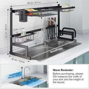 black stainless steel kitchen shelf faucet sink dish drain rack with knife rack cutting board rack 95cm