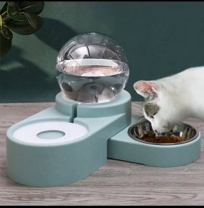 Double dog bowl with drinker - blue