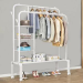 Double freestanding clothes hanger (three side storage shelf) 133x154 cm -white