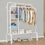Double freestanding clothes hanger (three side storage shelf) 133x154 cm -white