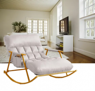 Double rocking chair with golden metal base -White