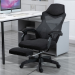 Ergonomiczny, obrotowy fotel biurowy, krzesło z zagłówkiem i podnóżkiem – czarny
