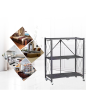 Folding kitchen shelf sorting rack multi-layer - Three Layer - Black Color