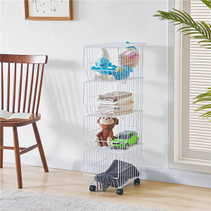 Four layers wheeled storage wire basket - white