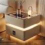 High sense smart bedside table with light wireless charging-Khaki