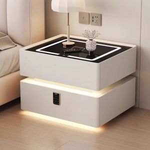 High sense smart bedside table with light wireless charging-White(50*40*50cm)