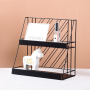 Iron double-layer cosmetic storage rack stripes - black