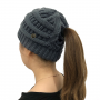 knitted hat ponytail hole - grey