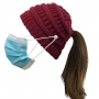 knitted hat ponytail hole - purplish red