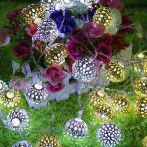 LED Metal hollow balls holiday decorations light- gold ball