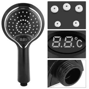 LED temperature display shower head - Black Color
