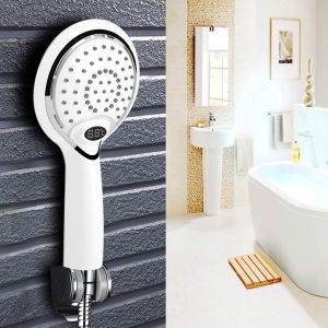 LED temperature display shower head - white
