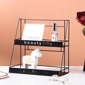 Metalowa, dwupoziomowa półka styl LOFT na kosmetyki BEAUTY LIFE – czarna