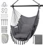Outdoor tassel swing hammock chair with cup sleeve- Deep grey