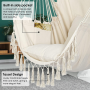 Outdoor tassel swing hammock chair with cup sleeve- White