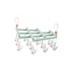 Plastic folding clothes hanger-14 clips -green