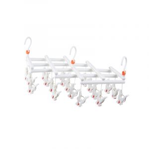 Plastic folding clothes hanger-19 clips -white