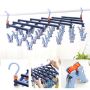 Plastic folding clothes hanger-29 clips -dark purple