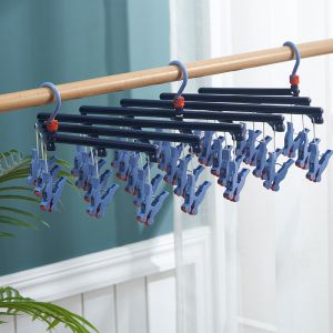 Plastic folding clothes hanger-29 clips -dark purple
