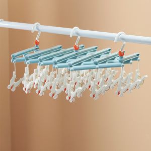 Plastic folding clothes hanger-29 clips -light blue