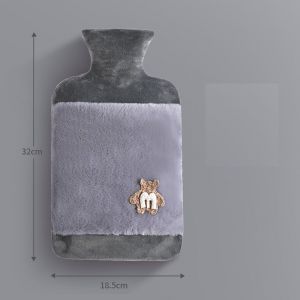 Pluszowy termofor na wodę, termofor w sweterku 2L - ciemnoszary, z misiem