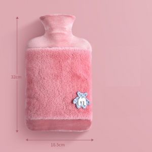 Pluszowy termofor na wodę, termofor w sweterku 2L - różowy, z misiem