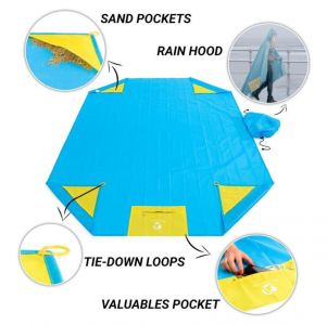 Portable three-in-one rain jacket blanket 140*200cm - blue