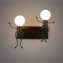 Retro wrought minimalist little iron man wall lamp- Double balck type(without bulb)