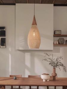 Rustic rattan pendant light-D25cm Natural color (Without bulb)