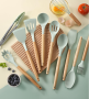 Set of 11 pcs non-stick silicone tools with storage barrel - green