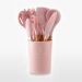 Set of 11 pcs non-stick silicone tools with storage barrel - pink