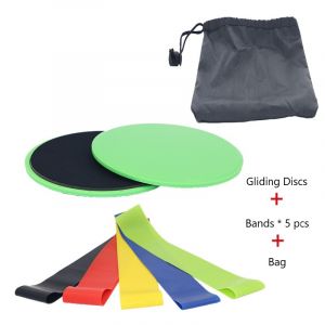 Set of 3in1 Fitness 2pcs glidind discs, 5pcs of bands, bag - green
