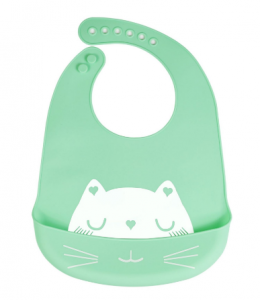Silicone bib for baby - cat -green ( Silicone chimney)