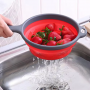 Silicone long handle folding drain basket 2 piece set - red