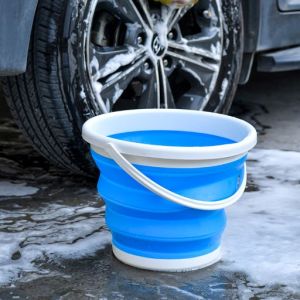 Silikonowe wiadro składane 1.5L - niebiesko-białe