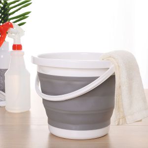 Silikonowe wiadro składane 1.5L - szaro - białe