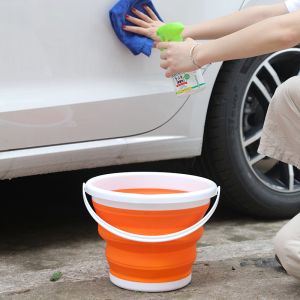 Silikonowe wiadro składane 5L - pomarańczowo-białe