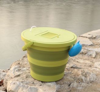 Silikonowe wiadro składane15L - zielone (z pokrywką)
