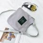 Small trendy simple college style letter canvas messenger bag - gray