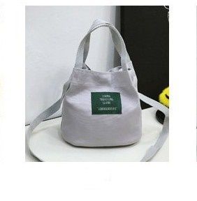 Small trendy simple college style letter canvas messenger bag - gray