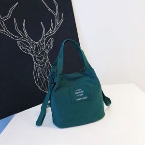 Small trendy simple college style letter canvas messenger bag - green