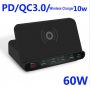 Station 6 port - 5 x USB & 1 x PD  - Wireless / Qualcomm Quick Charger3.0 - 60W